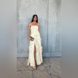 Aje  Allairie Strapless Ruffled Shirred Faille Gown